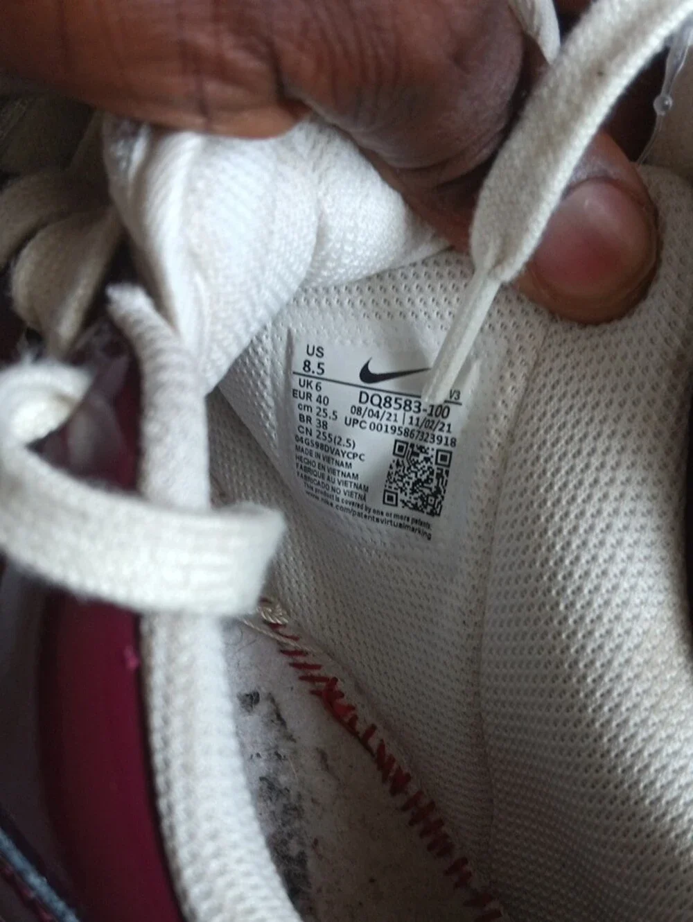 Nike  Air Force 1 Women’s White and Burgundy Leather Sneakers